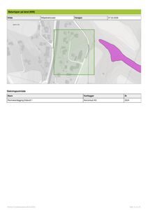 Kart over et område med naturtyper (NIN) og en grønn markert dekningsområde for en fløvekartlegging.