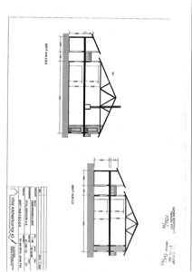 Snittegning av en bygning (Omsorgsboliger) som viser tverrsnittet gjennom huset, inkludert takform, vindusposisjon og innvendige høyder.