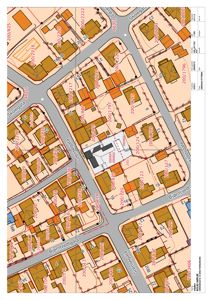 Situasjonsplan som viser eiendomsinndeling, bygningers plassering og tilgrensende veier (Skolegata, Bjørnvedtgata, Grefsgata).