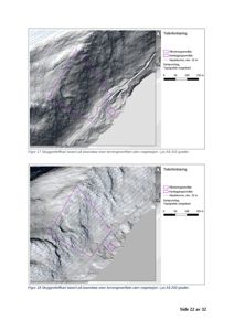 Bildet viser to skyggjelleikfkart basert på laserdadata som viser terrengoverflaten uten vegetasjon, med en tegnet bygningstomt.