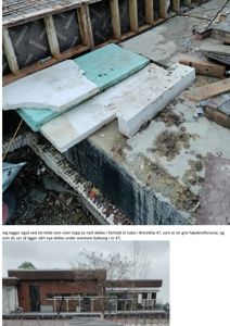 Fotografi av en byggeplass med isolasjonsplater og en ferdig fasade på nabolaget.