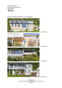 Et dokument som viser fire ulike fasadebilder av boliger i Sandvikslien/Fjellsiden, med adressebeskrivelser.