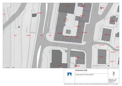 Situasjonsplan som viser eiendomsnummer, bygningers plassering i forhold til veier og grunntomter.