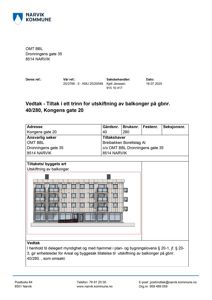 Fotografi av en 3D-modell eller rendering av en bygning (Kongens gate 20) som viser fasaden og balkonger.