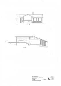 Tegning som viser tverrsnitt gjennom en bygning (SNITT BB og SNITT AA) med mål og konstruksjonsdetaljer.