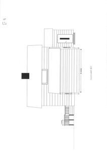 Fasadetegning (oppriss) av bygningens vestside med mål på vinduer og fasadepartier.