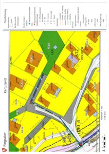 Situasjonsplan (kartutsnitt) som viser tomtens beliggenhet, naboeiendommer, vegnett og planlagt bebyggelse.