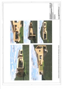 3D-visualisering (rendering) av et husalternativ (Alternativ 4) sett fra ulike vinkler.