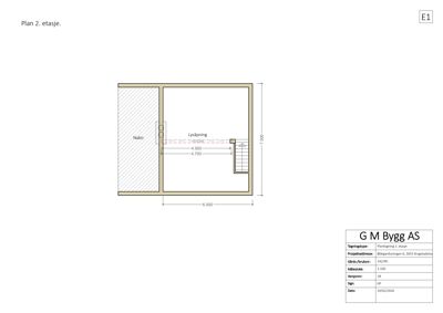 Etasjeplan for 2. etasje som viser romfordeling, dimensjoner og en lysåpning.