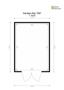 Etasjeplan for en garasje (1. etasje) med angitte mål og romfordeling.