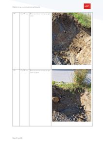 Fotografier av grunntegning (grunnundersøkelse) med tilhørende tekstbeskrivelse av jordlag.