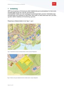 Oversiktskart over tomten med bygningsplassering og markerte områder for tiltak.