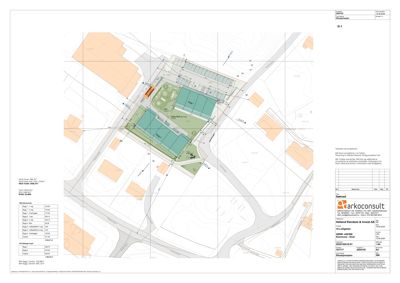 Situasjonsplan som viser tomt, bygninger og omgivelser med høydekurver.