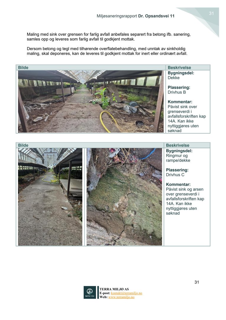 Fotografier av maling og sink på tak og vegger i drivhus.