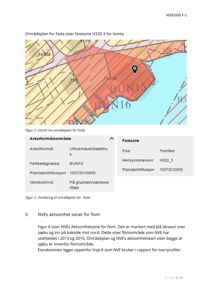 Et kartutsnitt (områdeplan) som viser en tomt med overlagte faresoner (H320-3) og flomområder.