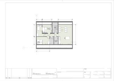 Plantegning av loftsetasje (Plan - Loft) med romfordeling, dimensjoner og møblering.