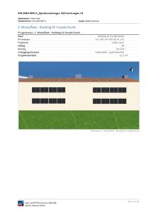 3D-visualisering (rendering) av et tak med montert PV-anlegg sett fra sør.