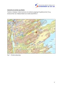 Et kart som viser tomtens plassering i Asker kommune, med adresse og areal oppgitt i teksten over.