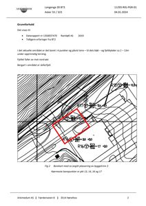 Borekart som viser grunnforhold, fjellstruktur og plassering av borepunkter på tomten.