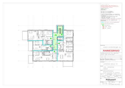 Etasjeplan (underlagsplan) som viser romfordeling, vegger og inngangsplassering for et hus.
