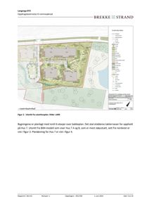 Situasjonsplan eller utsnitt fra et utomhusplan som viser bygningers plassering på tomten, terrengforhold og beplantning.