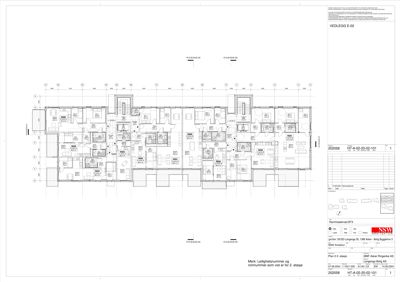 Etasjeplan (2. etasje) som viser romfordeling, veggposisjon og romnummer for leiligheter.