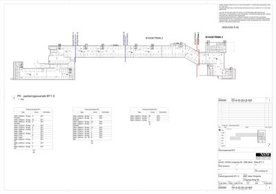 Parkeringsoversikt med etasjeplaner og romfordeling for BT1, BT2 og BT3