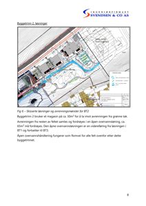 Situasjonsplan som viser byggetrinn 2 med løsninger for avrenning og magasinering. Tegningen illustrerer tomtens form, bygningsfot, og vannløp.