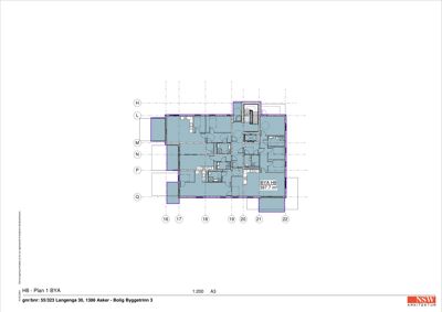 Etasjeplan (H8) som viser romfordeling, veggstruktur og trapphus for en bolig.