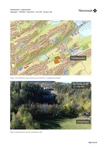 Bildet viser en oversiktskart med markering av dammer i Lyngbalsvassdraget, samt et fotografi av Einedammen sett fra nedstrøms side.