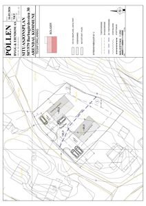 Situasjonsplan som viser tomtens form, høyder, eksisterende og planlagte bygninger, veier og grenser.