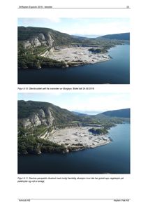 Fotografier av et steinbrudd sett fra oversiden, inkludert en illustrasjon av en mulig framtidig situasjon.