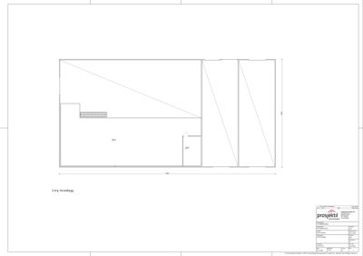 Snittegning av hovedbygget som viser innvendig høyde, trapp og romfordeling.