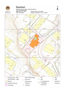 Basiskart (situasjonsplan) som viser eiendomsgrenser, bygninger, terrengforhold og infrastruktur for Spondalen 12.