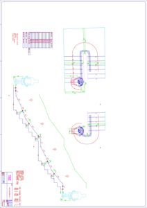 Tegning som viser detaljert konstruksjon av en trapp med mål og dimensjoner.