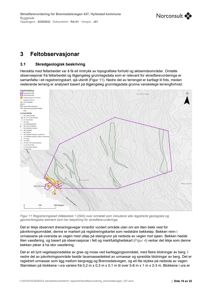 Et kart (registreringskart) som viser topografiske forhold, geologiske elementer og en markert bekke i et skredfaren område.