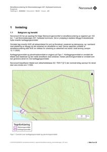 Et kart som viser et kartleggingsområde og et påvirkningsområde på et terreng med konturlinjer.