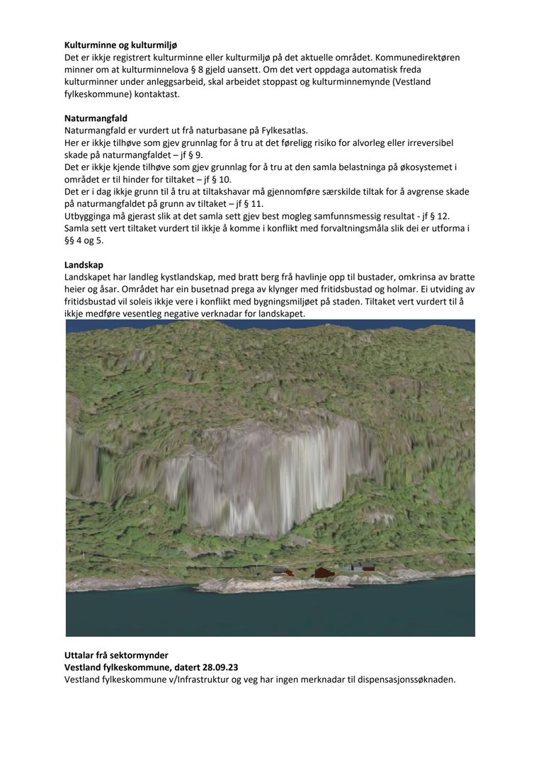 Fotografi av et kystlandskap med bratt berg, havlinje og bustader. Bildet illustrerer landskapet og bygningsmiljøet nevnt i teksten.