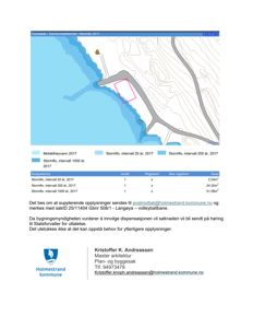 Kart over et område med oversvømmelseskartlegging (Middeløynvann og Stormflo) og en markert tomt (Långøya - volleyballbane).