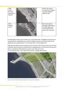 Et skråfoto (satellittbilde) av et kystområde med en volleyballbane, en brygge og vegetasjon.