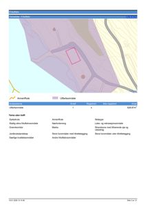 Kart med overlappingslag som viser et utvalgte områder (f.eks. utfartsområde, skiløype) på en tomt eller i et område.