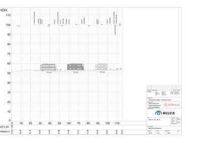 Situasjonsplan som viser høydekurver (konturer) og plassering av bygninger i forhold til terrenget.