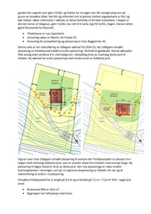 Situasjonsplaner som viser to alternativer for plassering av en fritidsbustad i forhold til eiendomsgrenser, veg og jordbruksareal.