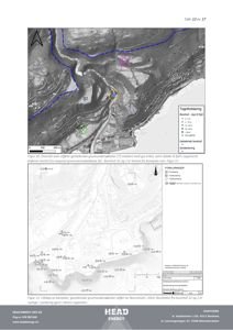 Bildet viser to kart som viser geologiske og geofysiske data, inkludert borehull og sonderinger, for et prosjekt ved Vestbotnen.