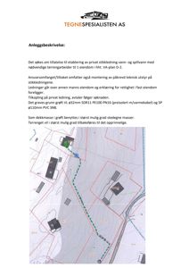 Kart som viser etablering av privat stikkledning (grønn linje) mellom eiendommer, med angitte rørtyper og dimensjoner.