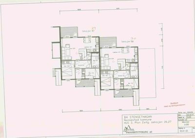 Etasjeplan for 2. etasje i en bygning (Hus 3) med romfordeling, dører, vinduer og mål for seksjonene 26, 27 og 28.