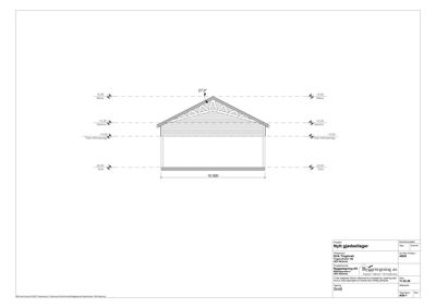 Snittegning av et nytt gjødsellager som viser høyder, takform og grunnmur.