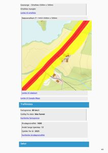 Kart med støyvarselskart (rød og gul sone langs E18) og trafikkdata for Nordkjerdet.