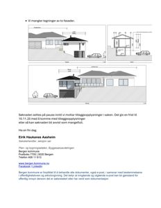 Bildet viser tre fasadetegninger (opprikk) av en bolig sett fra ulike vinkler (Fasade A, Fasade B og en bredere fasade).