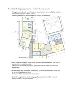 Etasjeplan (plantegning) som viser romfordeling, mål og areal for en bolig.